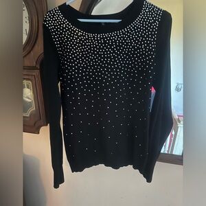 Express Black Sweater diamond crystals embellished sz L long sleeve crew neck